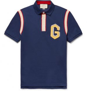 Gucci - Embellished Stretch-Cotton Piqué Polo Shirt - Men - Storm blue Gucci - Embellished Stretch-Cotton Piqué Polo Shirt - Men - Storm blue