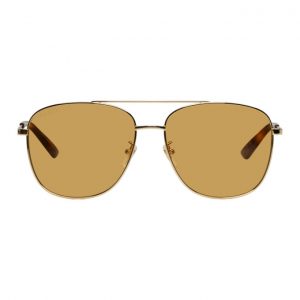 Gucci Gold and Brown Navigator Sunglasses Gucci Gold and Brown Navigator Sunglasses