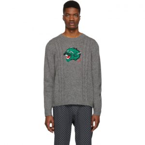 Gucci Grey Wool Panther Face Sweater Gucci Grey Wool Panther Face Sweater
