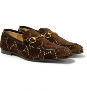 Gucci - Horsebit Leather-Trimmed Logo-Embroidered Velvet Loafers - Men - Dark brown Gucci - Horsebit Leather-Trimmed Logo-Embroidered Velvet Loafers - Men - Dark brown