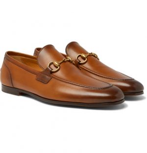 Gucci - Jordaan Horsebit Burnished-Leather Loafers - Men - Light brown Gucci - Jordaan Horsebit Burnished-Leather Loafers - Men - Light brown