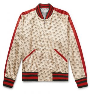 Gucci - Logo-Print Satin Bomber Jacket - Men - Cream Gucci - Logo-Print Satin Bomber Jacket - Men - Cream