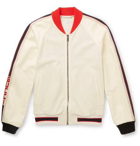 Gucci – Printed Perforated-Leather Bomber Jacket – Men – White | The ...