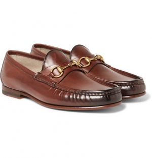 Gucci - Roos Horsebit Burnished-Leather Loafers - Men - Dark brown Gucci - Roos Horsebit Burnished-Leather Loafers - Men - Dark brown