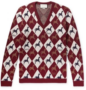 Gucci - Wool-Jacquard Sweater - Men - Burgundy Gucci - Wool-Jacquard Sweater - Men - Burgundy