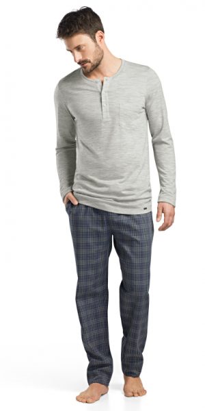 HANRO Fynn Long Sleeve Henley Shirt - Light Melange S - 75671 HANRO (75671) Fynn Long Sleeve Henley Shirt - Light Melange S
