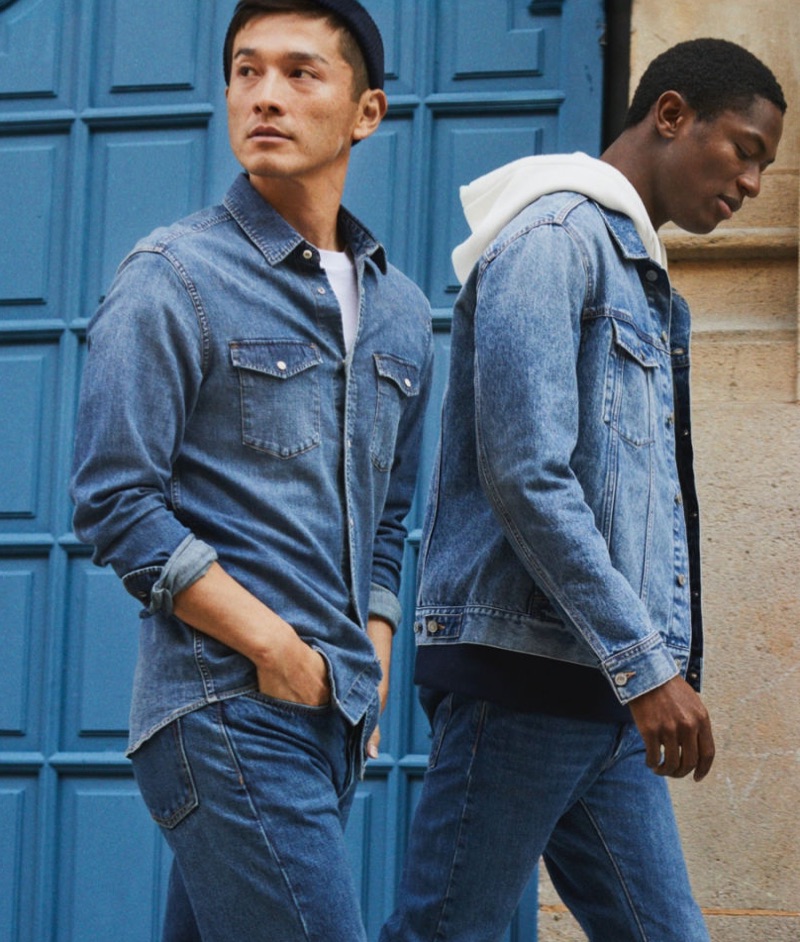 On a stroll, Daisuke Ueda and Hamid Onifade double down on fresh denim from H&M.