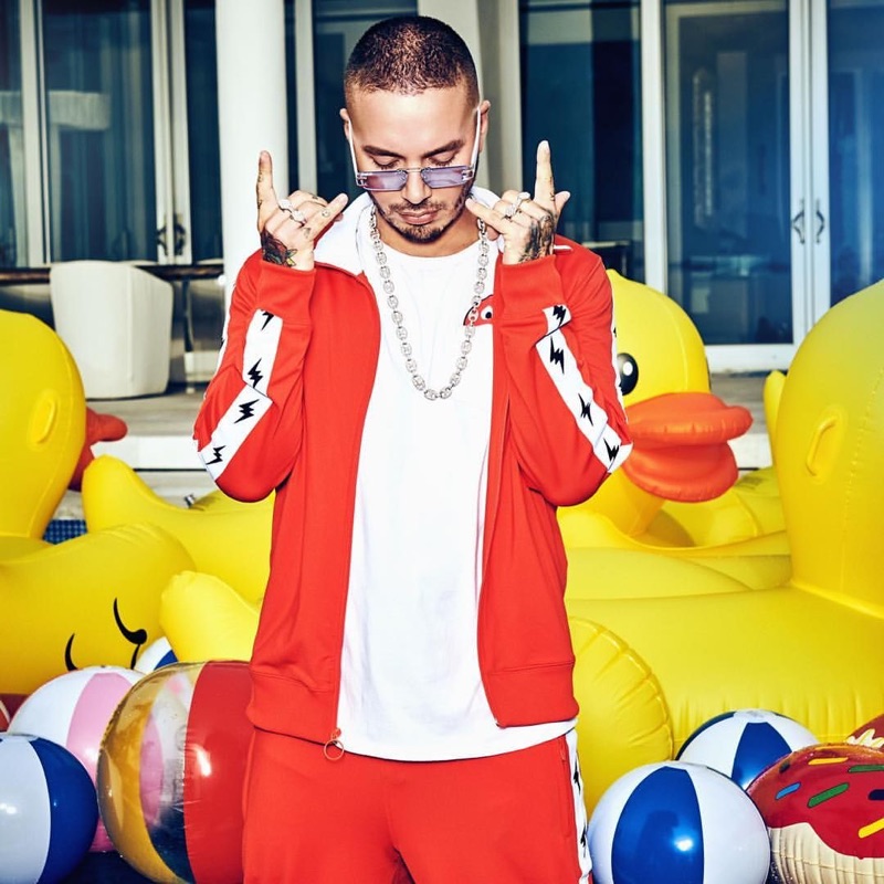 A cool vision in red, J Balvin fronts GUESS' spring-summer 2019 campaign.