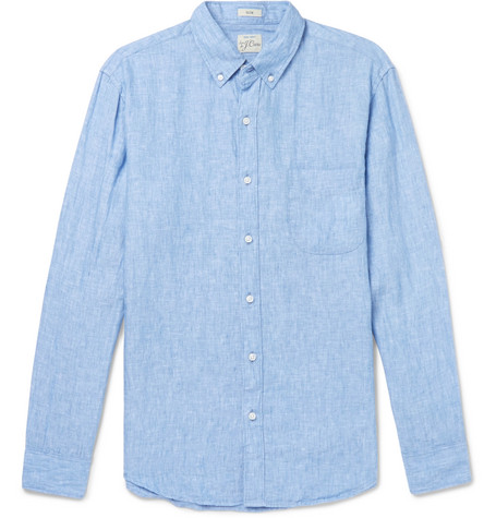 J.Crew – Slim-Fit Button-Down Collar Linen Shirt – Men – Light blue ...