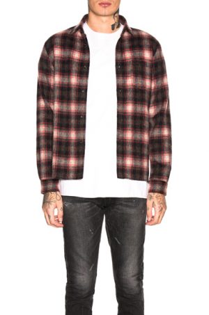 JOHN ELLIOTT Wool Flannel Shirt in Plaid,Black,Red. - size XL (also in S,M,L) JOHN ELLIOTT Wool Flannel Shirt in Plaid,Black,Red. - size XL (also in S,M,L)