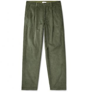 John Elliott - Tuck Wide-Leg Pleated Cotton-Corduroy Trousers - Men - Army green John Elliott - Tuck Wide-Leg Pleated Cotton-Corduroy Trousers - Men - Army green