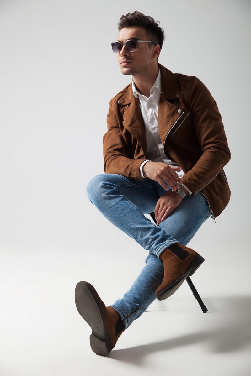 Male Model Wearing Brown Chelsea Boots