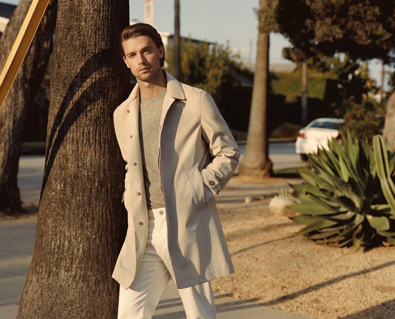 Donning neutrals, Patrick Schwarzenegger stars in Mango Man's spring-summer 2019 campaign.