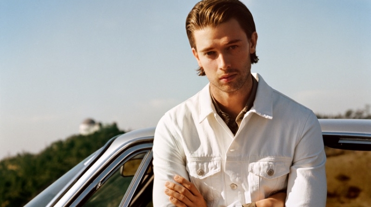Patrick Schwarzenegger dons a white look for Mango Man's spring-summer 2019 campaign.
