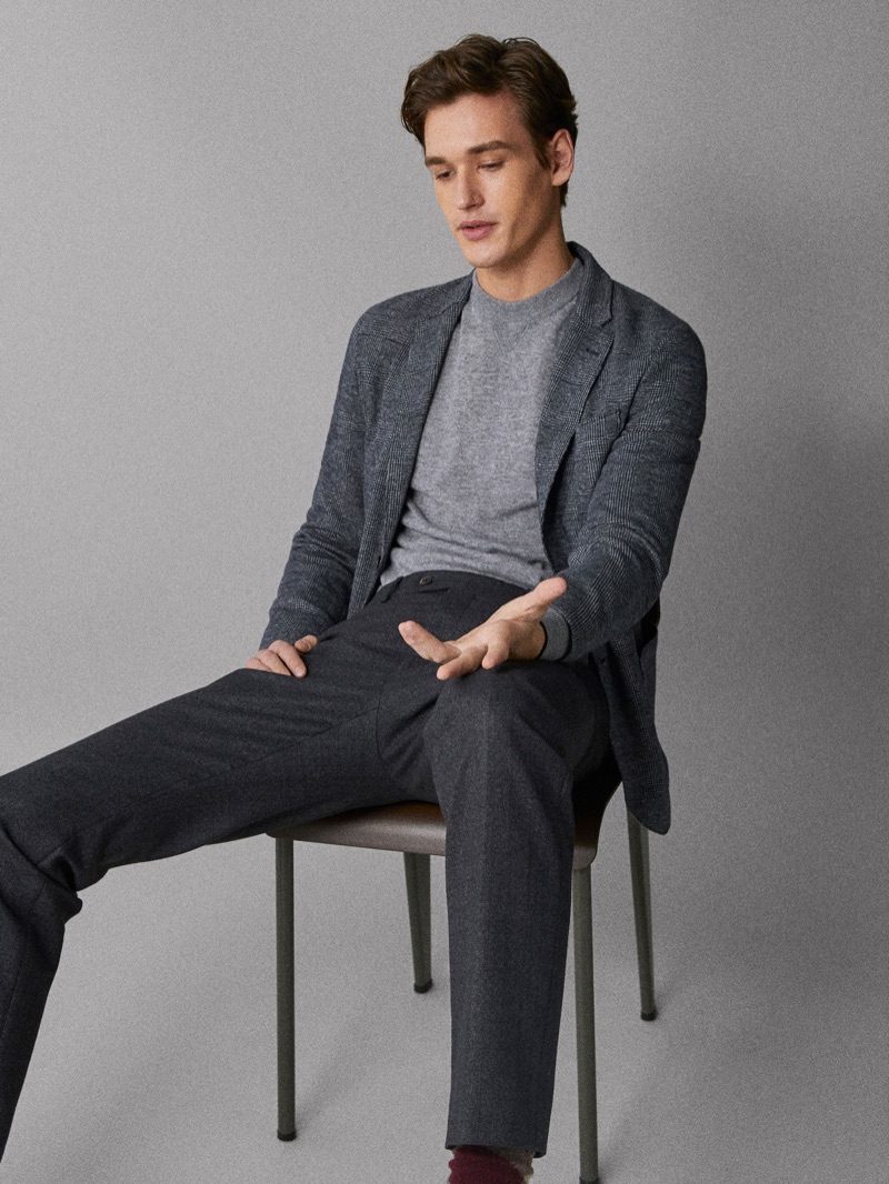 Jegor Venned embraces shades of grey in Massimo Dutti.