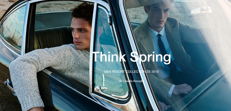 Models Pau Ramis and Kit Butler star in an editorial, which features Massimo Dutti's resort 2019 campaign.