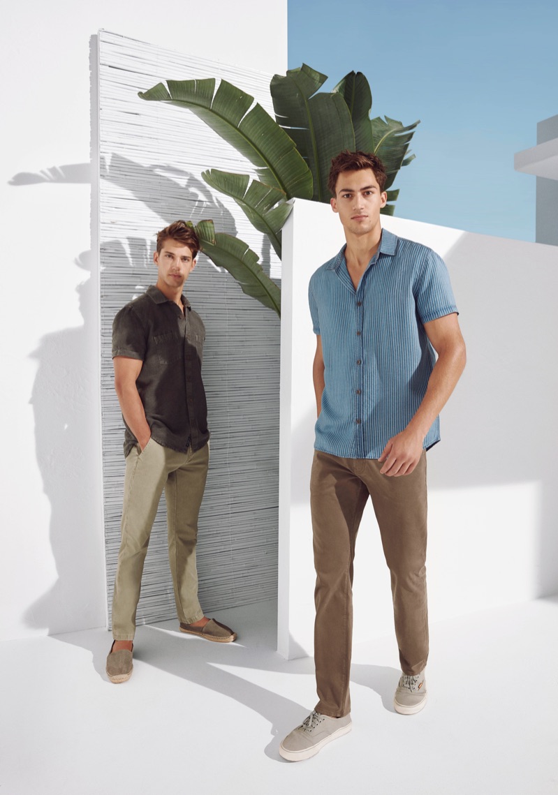 Models Ben Bowers and Alessio Pozzi wear spring-summer 2019 fashions from Mavi.