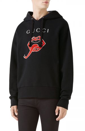 Men's Gucci Lips Logo Hoodie, Size Medium - Black Men's Gucci Lips Logo Hoodie, Size Medium - Black
