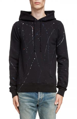 Men's Saint Laurent Print Raglan Hoodie, Size Medium - Black Men's Saint Laurent Print Raglan Hoodie, Size Medium - Black
