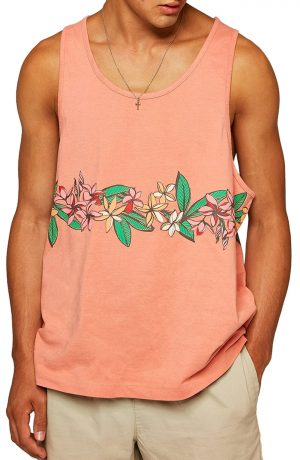 Men's Topman Boxy Fit Floral Print Tank, Size Small - Orange Men's Topman Boxy Fit Floral Print Tank, Size Small - Orange