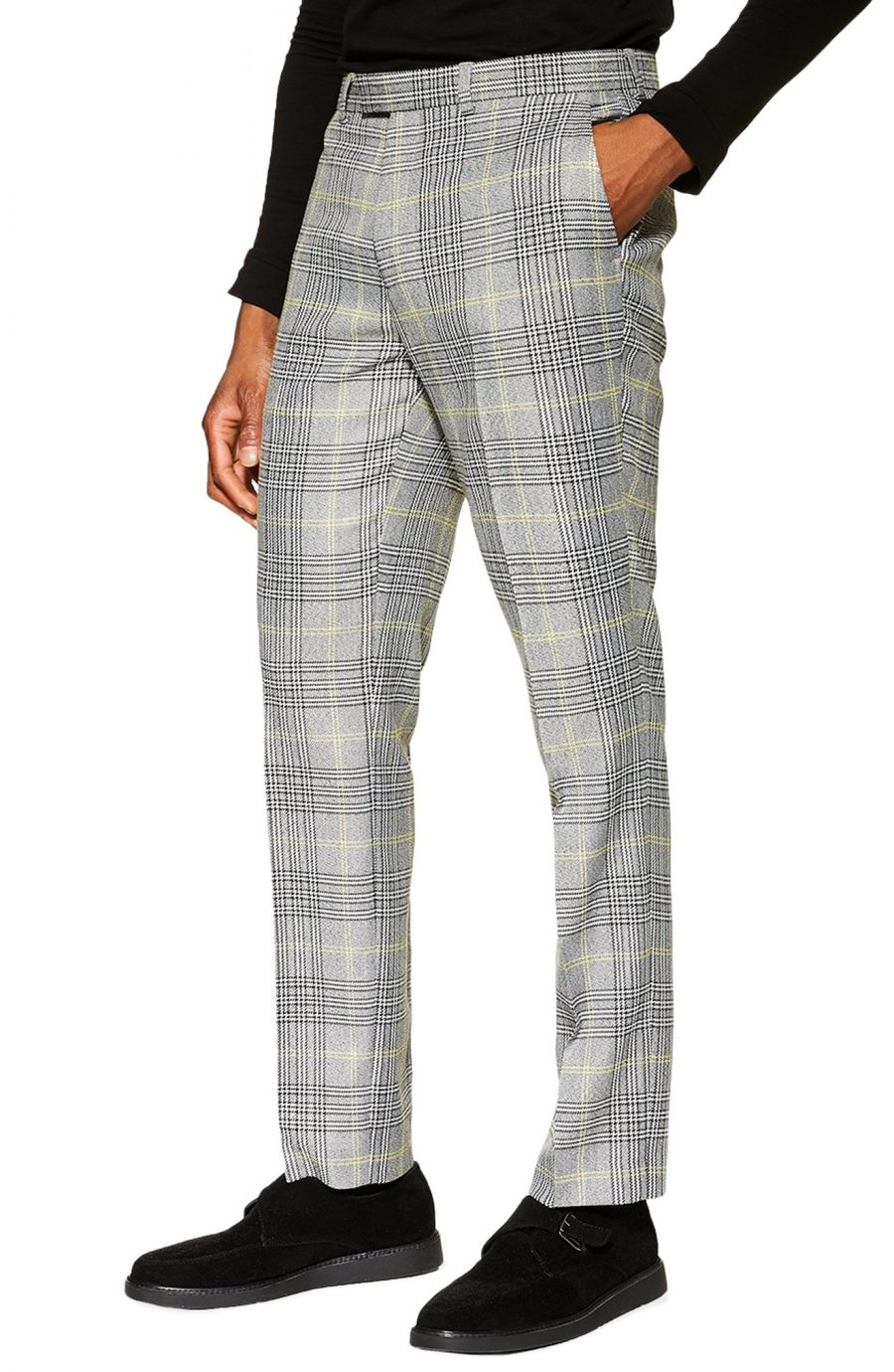mens checked trousers with side stripe