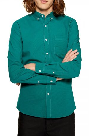 Men's Topman Classic Fit Oxford Shirt, Size Medium - Blue/green Men's Topman Classic Fit Oxford Shirt, Size Medium - Blue/green
