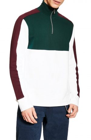 Men's Topman Colorblock Quarter Zip Pullover, Size Large - Grey Men's Topman Colorblock Quarter Zip Pullover, Size Large - Grey