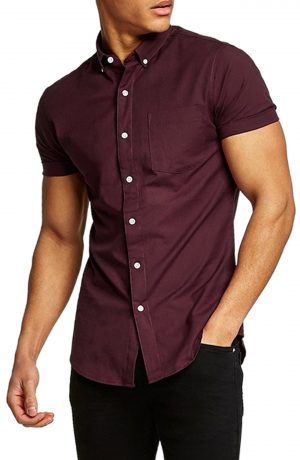 Men's Topman Muscle Fit Oxford Shirt, Size Large - Burgundy Men's Topman Muscle Fit Oxford Shirt, Size Large - Burgundy