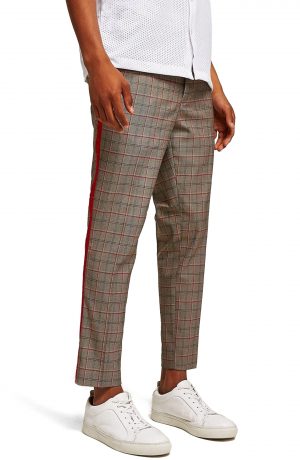 Men's Topman Side Stripe Skinny Fit Cropped Trousers, Size 36 x 32 - Brown Men's Topman Side Stripe Skinny Fit Cropped Trousers, Size 36 x 32 - Brown