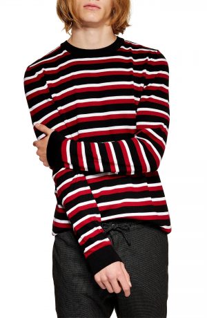 Men's Topman Stripe Crewneck Sweater, Size Medium - Red Men's Topman Stripe Crewneck Sweater, Size Medium - Red