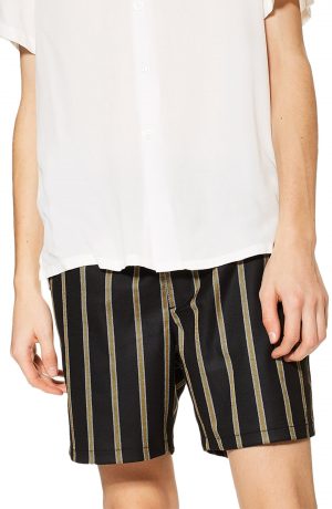 Men's Topman Striped Swim Shorts, Size Large - Black Men's Topman Striped Swim Shorts, Size Large - Black