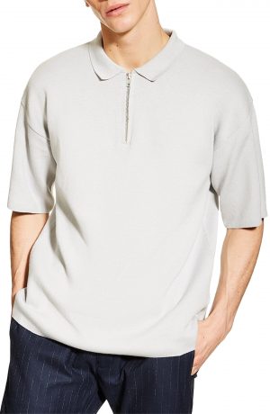 Men's Topman Sweater Knit Polo, Size Large - Grey Men's Topman Sweater Knit Polo, Size Large - Grey