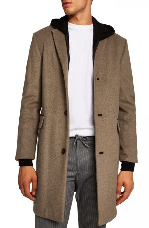 Men's Topman Wool Blend Overcoat, Size X-Large - Beige Men's Topman Wool Blend Overcoat, Size X-Large - Beige