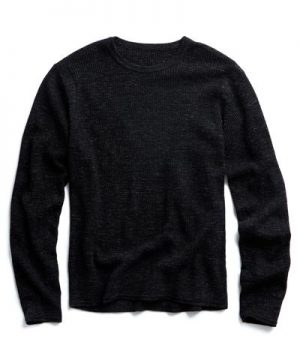 Merino Waffle Crewneck Sweater in Black Marl Merino Waffle Crewneck Sweater in Black Marl