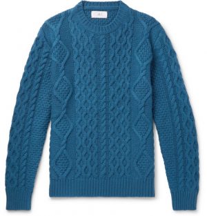 Mr P. - Cable-Knit Merino Wool and Cashmere-Blend Sweater - Men - Teal Mr P. - Cable-Knit Merino Wool and Cashmere-Blend Sweater - Men - Teal