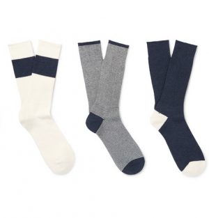 Mr P. - Three-Pack Cotton-Blend Socks - Men - Storm blue Mr P. - Three-Pack Cotton-Blend Socks - Men - Storm blue