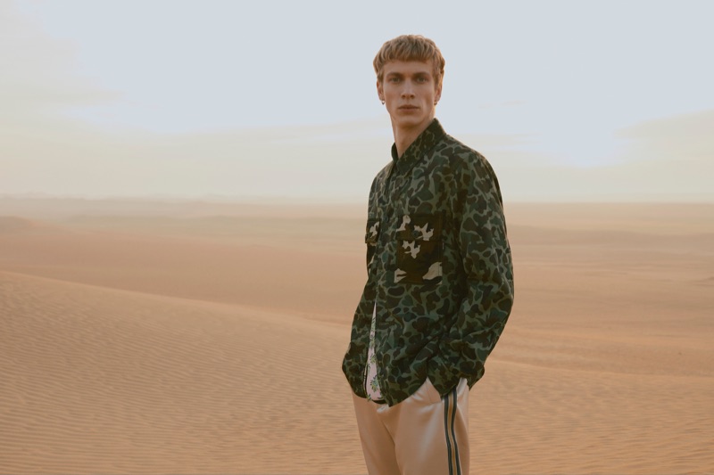Rocking a leopard print jacket, Robbi Gruendler  stars in Mr Porter's spring-summer 2019 campaign.