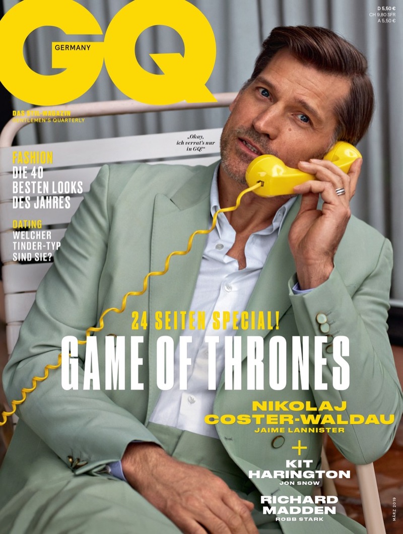 Nikolaj Coster-Waldau covers the March 2019 issue of GQ Germany.