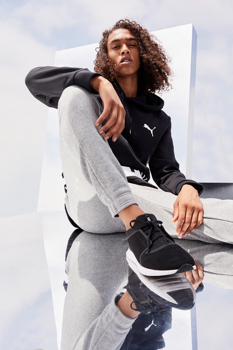 Embracing shades of grey, Leo Hoye-Egan wears PUMA for Nordstrom.