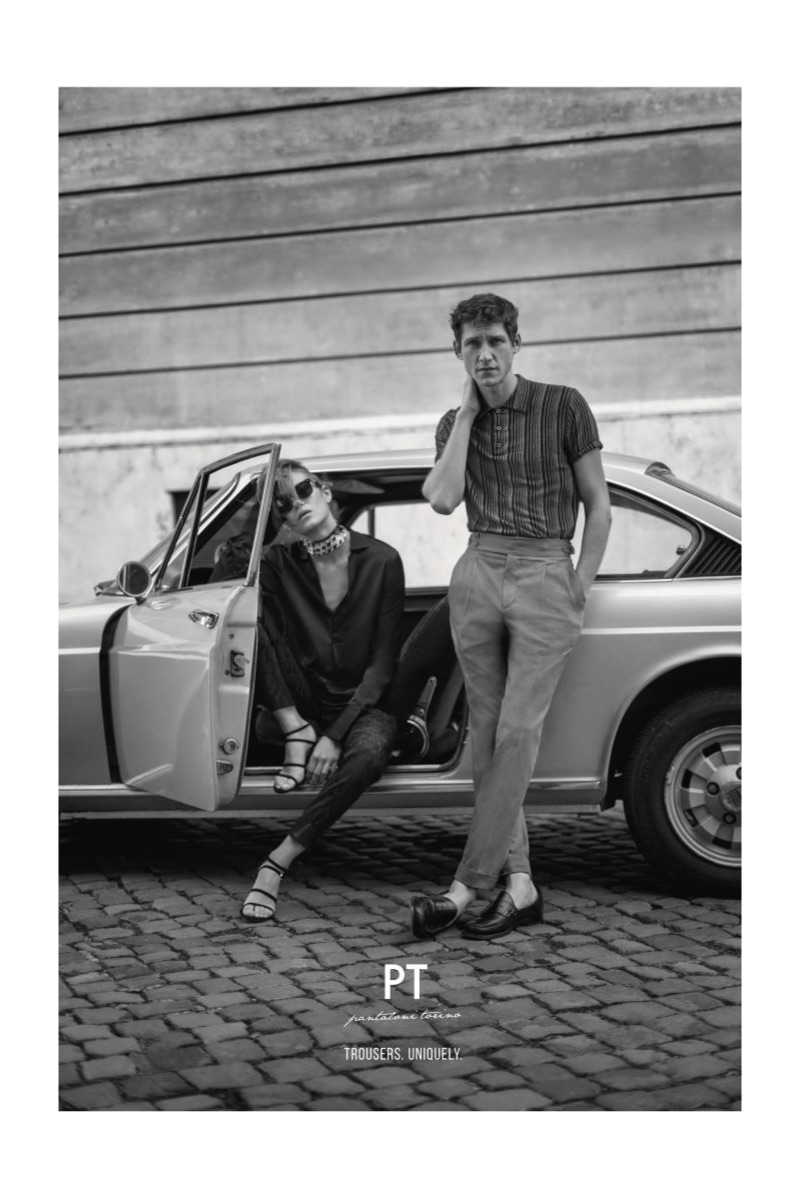 Models Lisa Fratani and Roch Barbot star in PT Pantaloni Torino's spring-summer 2019 campaign.