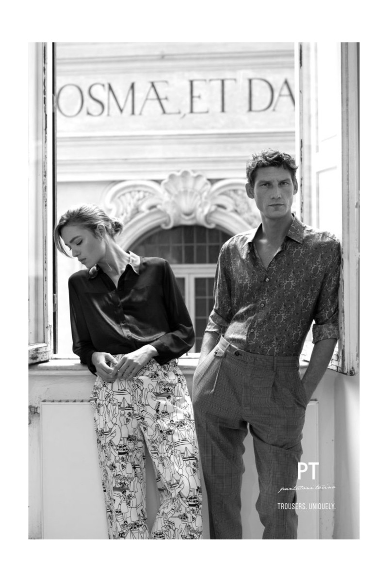 Lisa Fratani and Roch Barbot front PT Pantaloni Torino's spring-summer 2019 campaign.