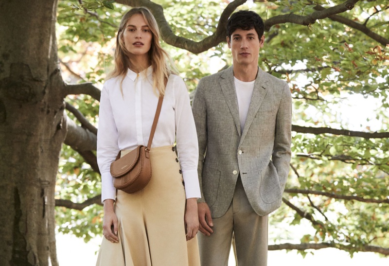 Models Vanessa Axente and Nicolas Ripoll sport sleek styles from Pedro del Hierro.