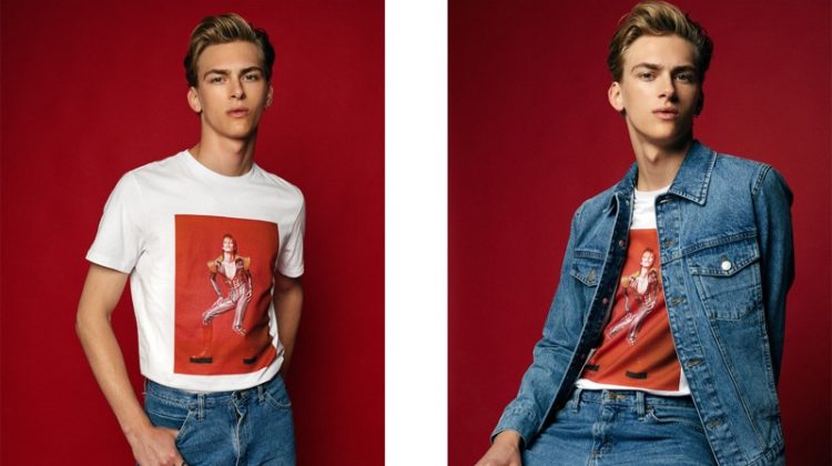 Dominik Sadoch sports a denim look from Reserved's David Bowie-inspired collection.