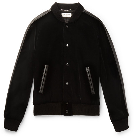 SAINT LAURENT – Leather-Trimmed Appliquéd Velvet Bomber Jacket – Men ...