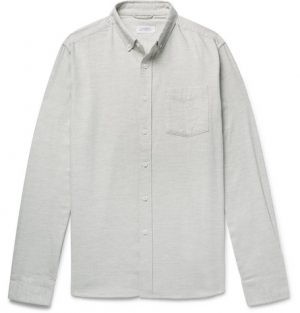 Saturdays NYC - Button-Down Collar Mélange Cotton-Flannel Shirt - Men - Light green Saturdays NYC - Button-Down Collar Mélange Cotton-Flannel Shirt - Men - Light green
