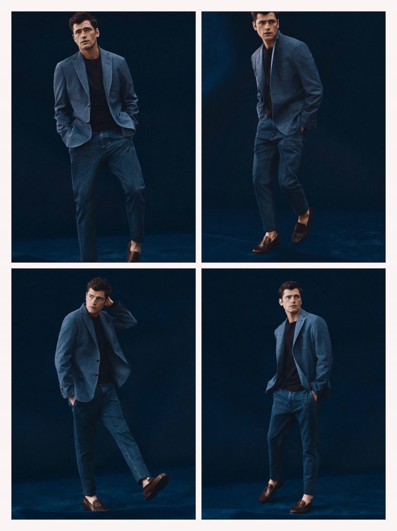 American model Sean O'Pry dons shades of blue for Massimo Dutti.