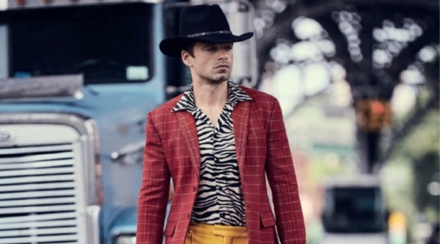 Sebastian Stan is an Urban Cowboy for Esquire España Heading out, Sebastian Stan wears a bold look from Bottega Veneta with a Jessie Western cowboy hat.