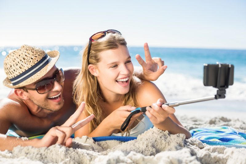 Selfie Stick Couple on Beach