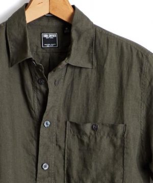 Short Sleeve Linen Popover Shirt in Olive Short Sleeve Linen Popover Shirt in Olive