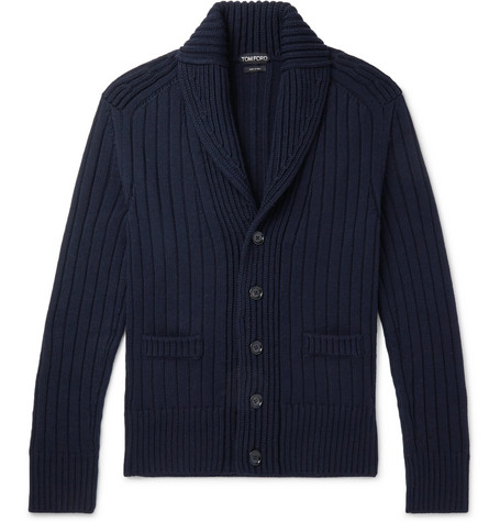 TOM FORD – Shawl-Collar Ribbed Merino Wool Cardigan – Men – Navy | The ...